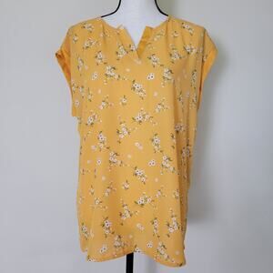 NWT Papermoon Stitch Fix L Sleeveless Split Neck Floral Mixed Material Top